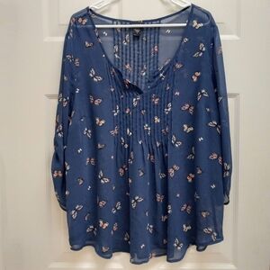 Torrid Chiffon Pleated Top Blue Size 2 Butterfly Sheer Fairy Cottagecore